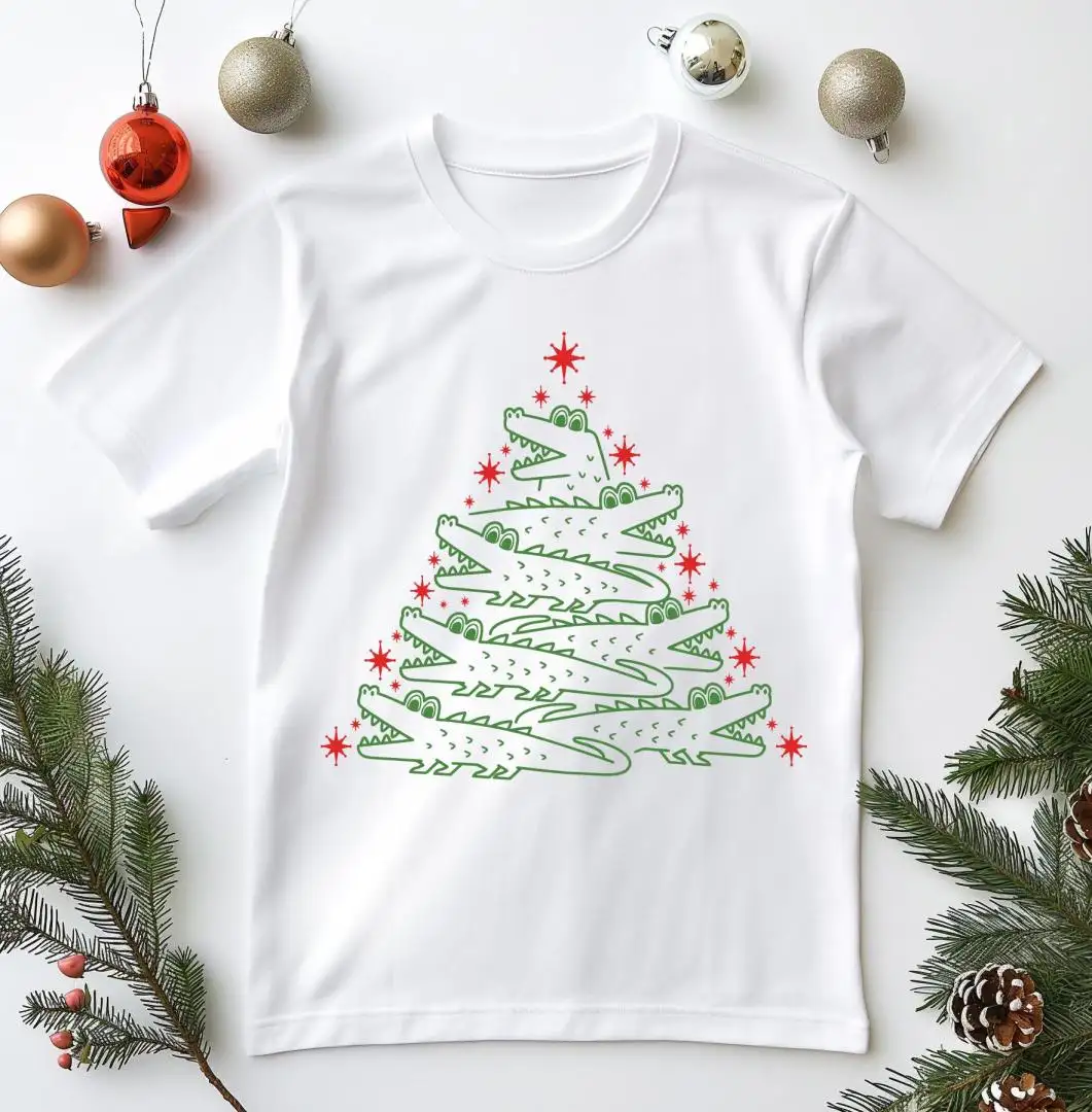 Aligator Christmas Tree Shirt, Family Christmas Tee, Funny Crocodile Christmas Shirt, Animal Lover Christmas Gift, Florida Christmas Shirt