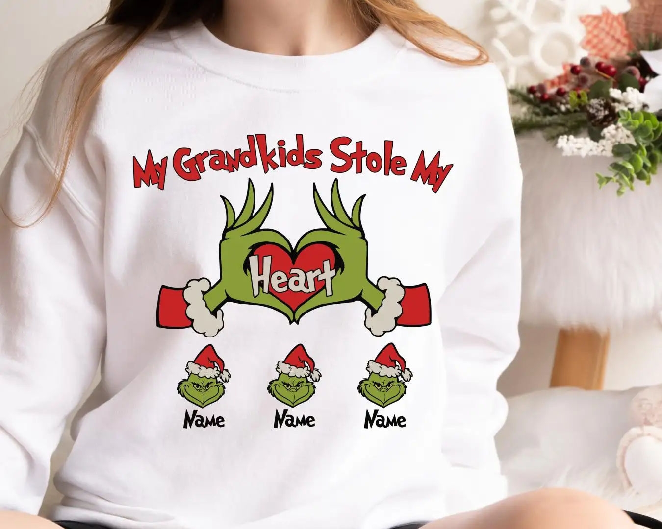 My Grandkids Stole My Heart Shirt, Grandma Xmas Tee Shirt, Grandma Christmas Shirt, Custom Family Christmas Trip, Grandkids Name Xmas Tee