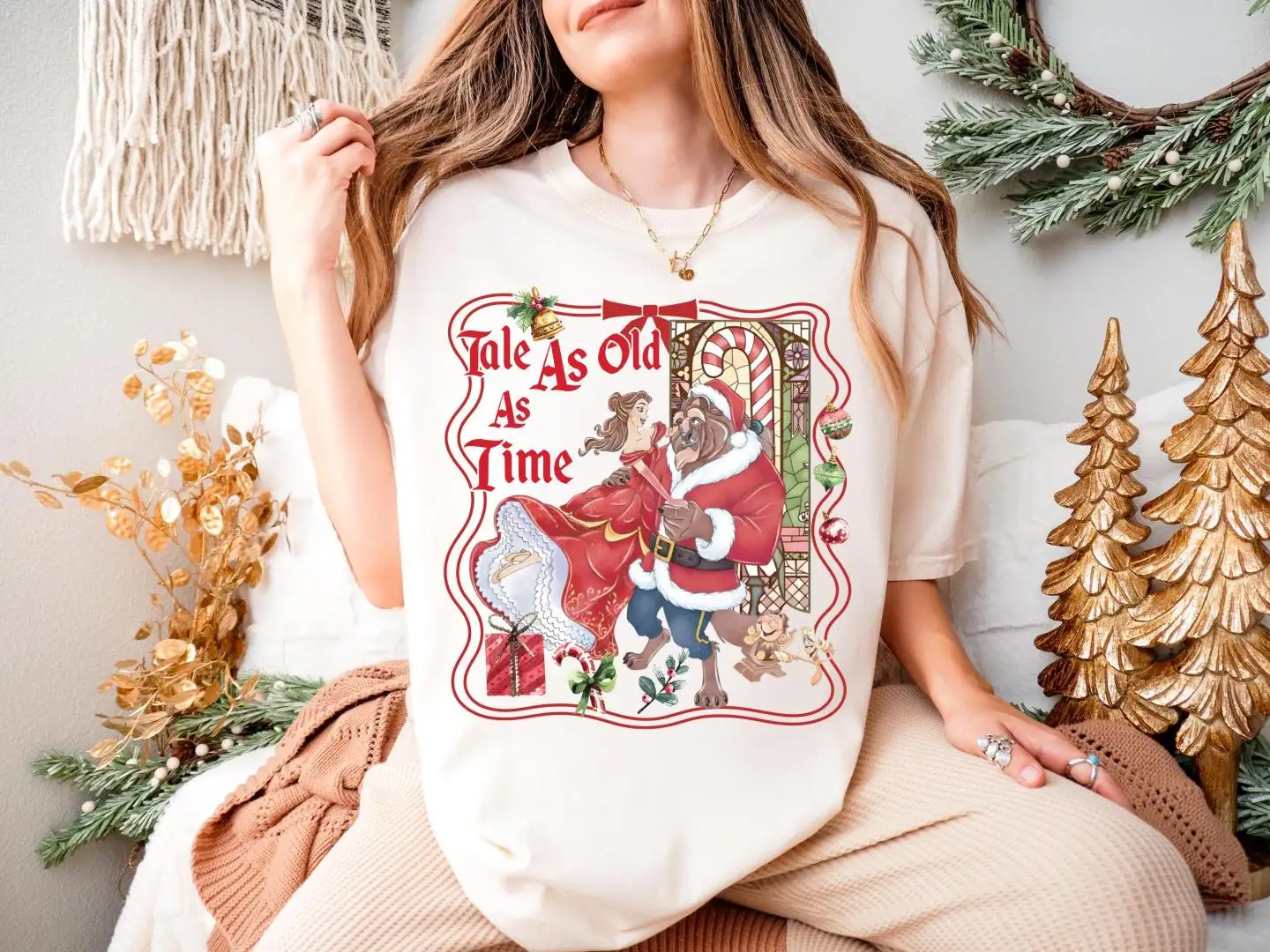 Disney Beauty And The Beast Christmas Shirt, Disneyland Couple Xmas Holiday Gift, Princess Belle Xmas Sweatshirt, Tale as Old as Time Hoodie