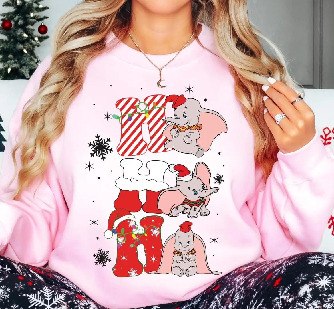 Disney Dumbo Christmas Shirt, Ho Ho Ho Dumbo Christmas Tee, Disneyland Xmas Matching Sweatshirt, Santa Dumbo Flying Elephant Xmas T-Shirt
