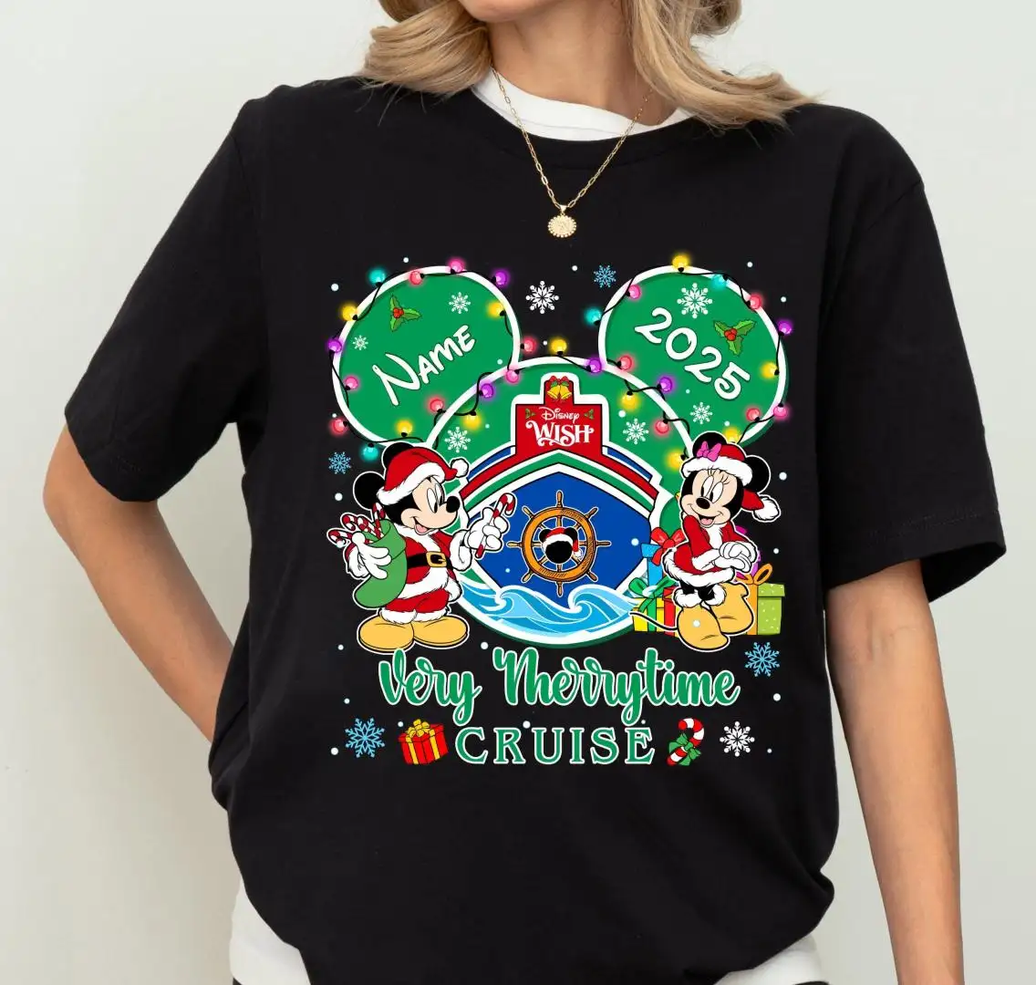 Disney Cruise Xmas Tee, Family Christmas Cruise Shirt, Custom Mickey Minnie Very Merry Time Christmas Shirt, Disney Wish Cruise Line Tee