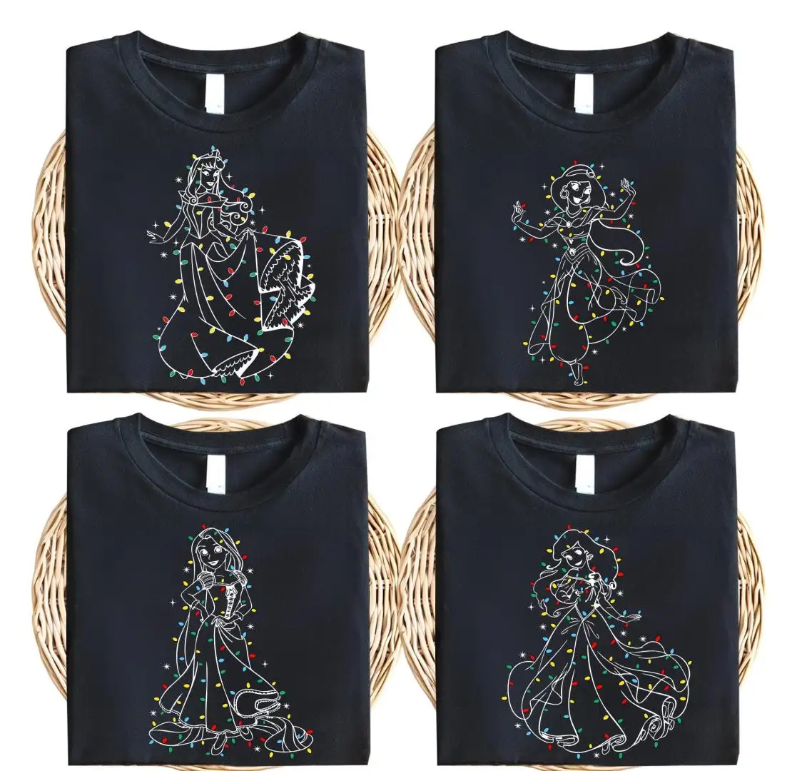 Disney Princess Christmas Shirt, Cindirella Xmas Gift, Snow White Xmas Shirt, Disneyland Castle Holiday Tee, Princess Xmas Lights Sweatshirt