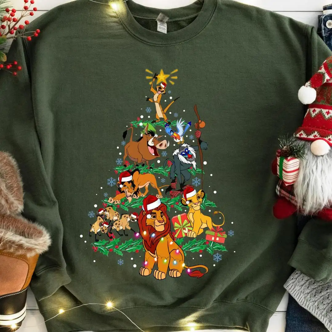 Lion King Christmas Tree Sweatshirt, Hakuna Matata Xmas Safari Trip Gift Tee, Disney Family Christmas Hoodie, Animal Kingdom Shirt