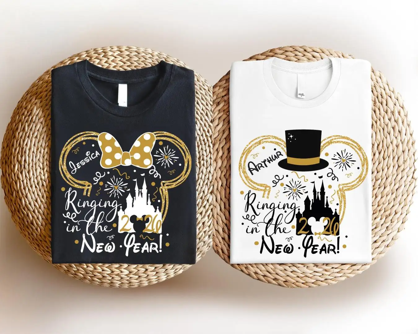 Disney Ringing In The New Year Shirt, Custom 2026 Hello T-Shirt, Mickey & Minnie Couple New Year Tee, Family New Year Party Sweatshirt