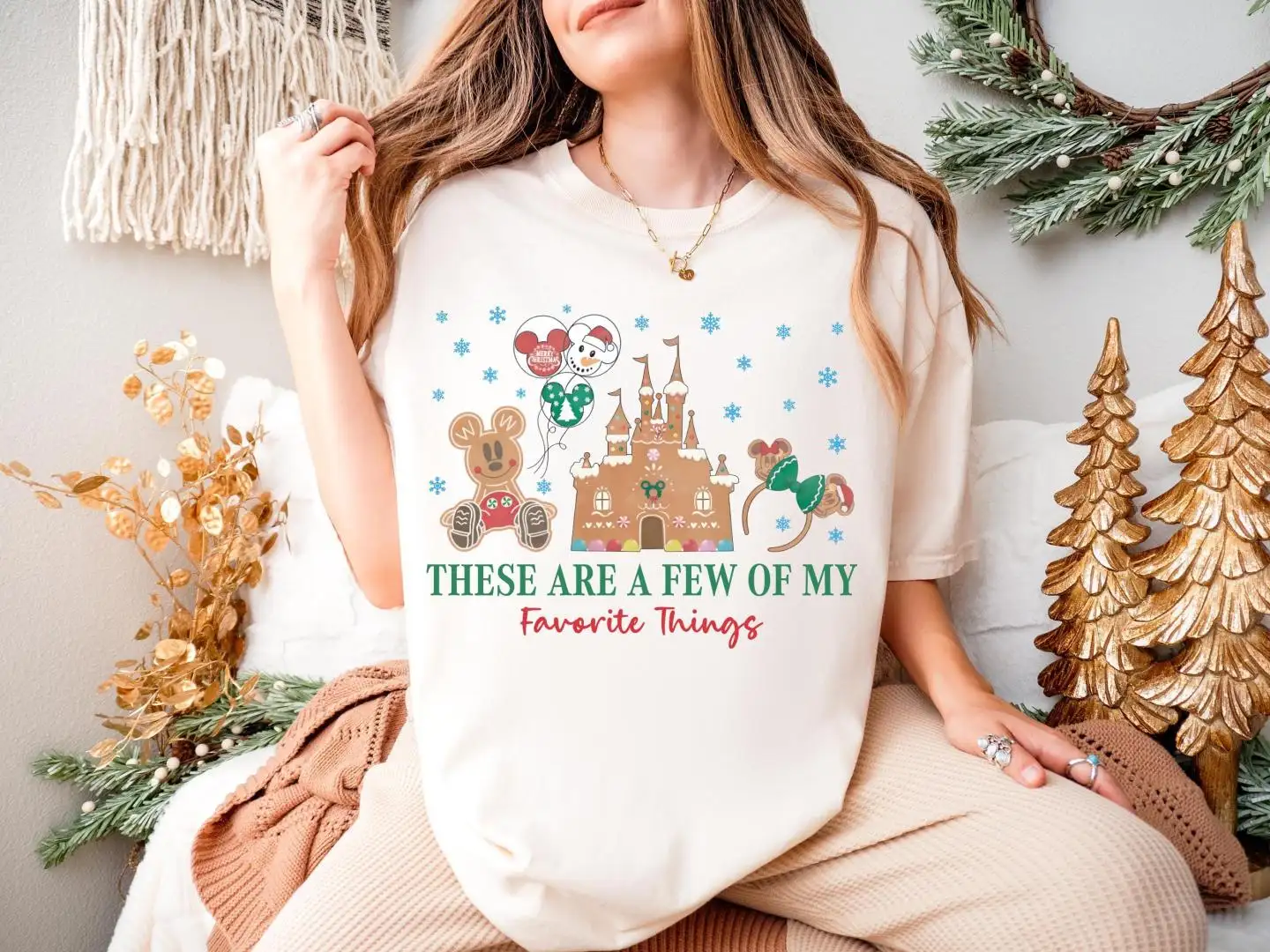 Disney Castle Gingerbread Shirt, Family Xmas Holiday Gift, Xmas These Are A Few Of My Favorite Things Sweatshirt, Mickey & Minnie Cookie Tee