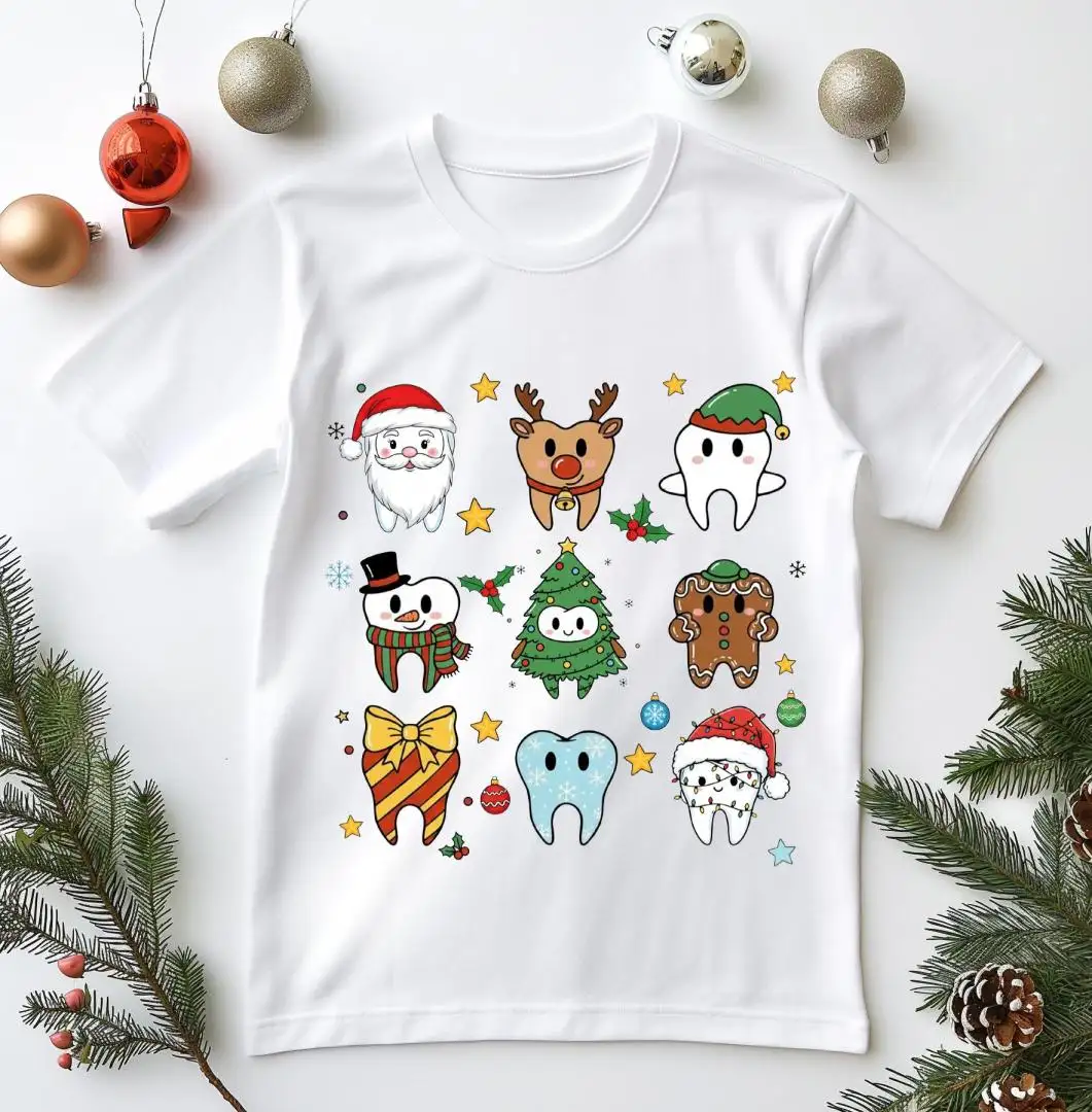Christmas Teeth Shirt, Xmas Tree Teeth Hoodie, Xmas Dentist Sweatshirt, Xmas Holiday Dental Gift, Xmas Dentist Tee, Teeth Cookie Kid Tee