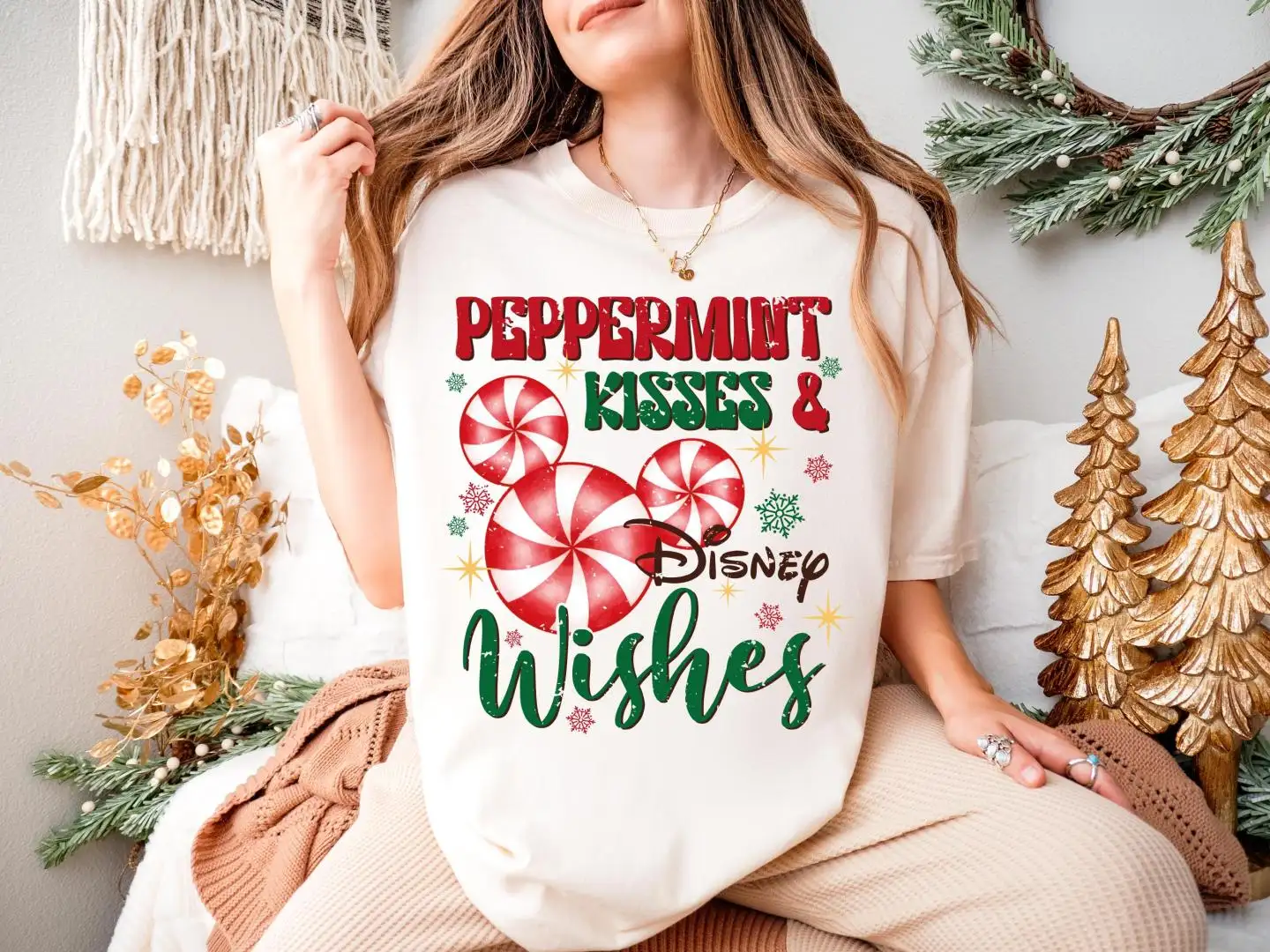 Peppermint Kisses And Disney Wishes Shirt, Disneyland Holiday Sweatshirt, Disneyworld Hoodie, Mickey Candy Cane Xmas Party Snacking Tee