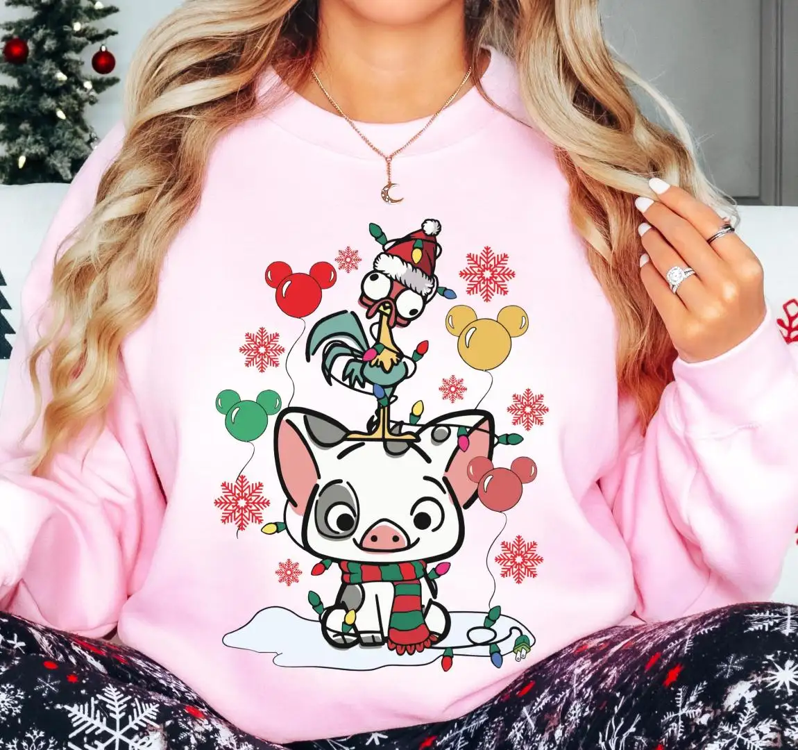 Hei Hei And Pua Christmas Shirt, Mickey Balloon Christmas Tee, Disney Princess Moana Xmas Sweatshirt, Disneyland Xmas Party T-Shirt