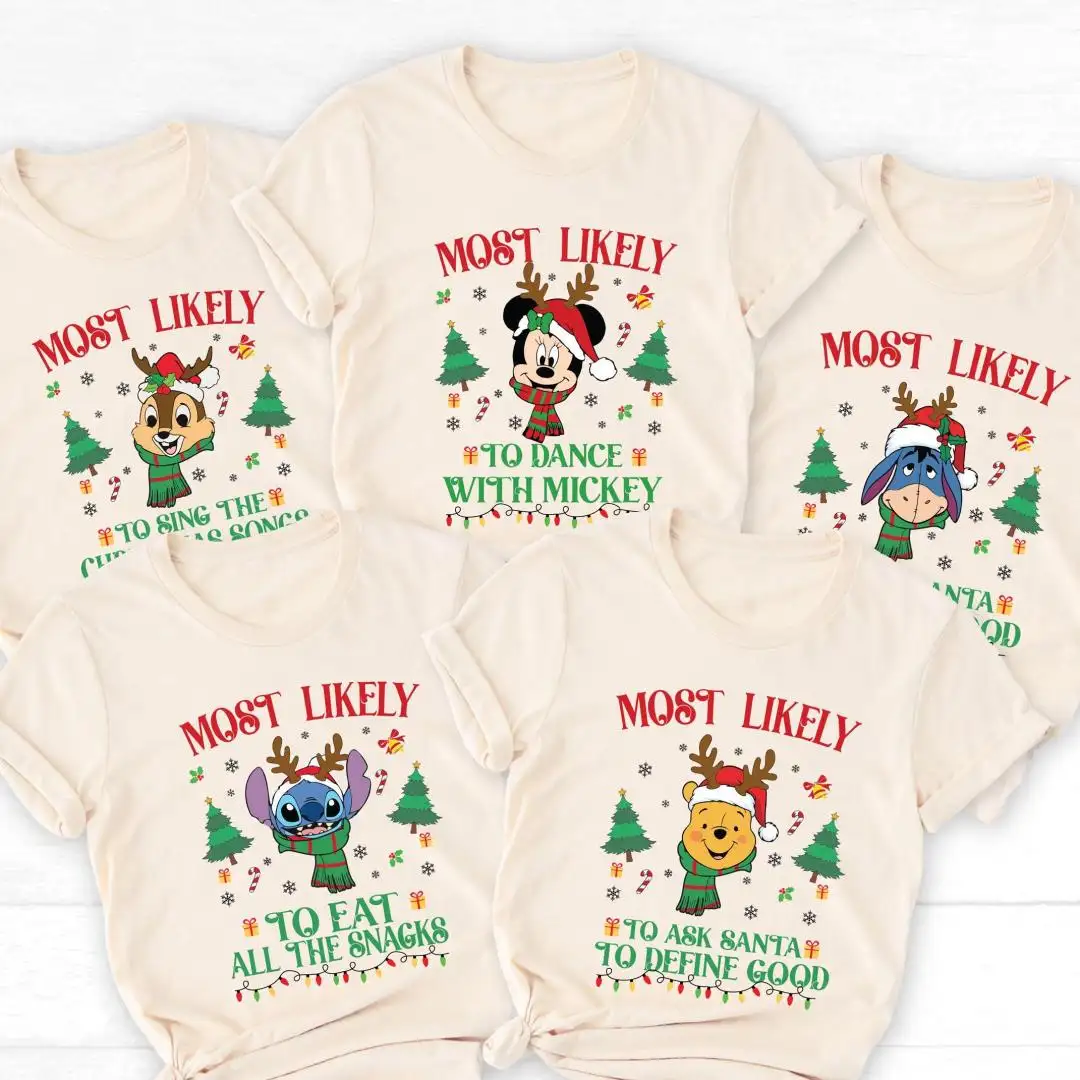 Mickey Most Likely To Christmas Shirt, XMAS Matching Sweatshirt, Disney Holiday Tee, Custom Stitch Kids Gift, Winnie The Pooh Christmas Tees