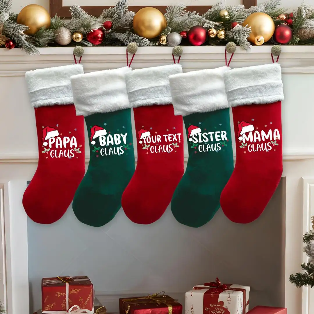 Custom Family Christmas Stockings, Holiday Xmas Decor Gift, Papa Claus Xmas Stock, Christmas Party Stockings, Mama Claus Xmas Stock