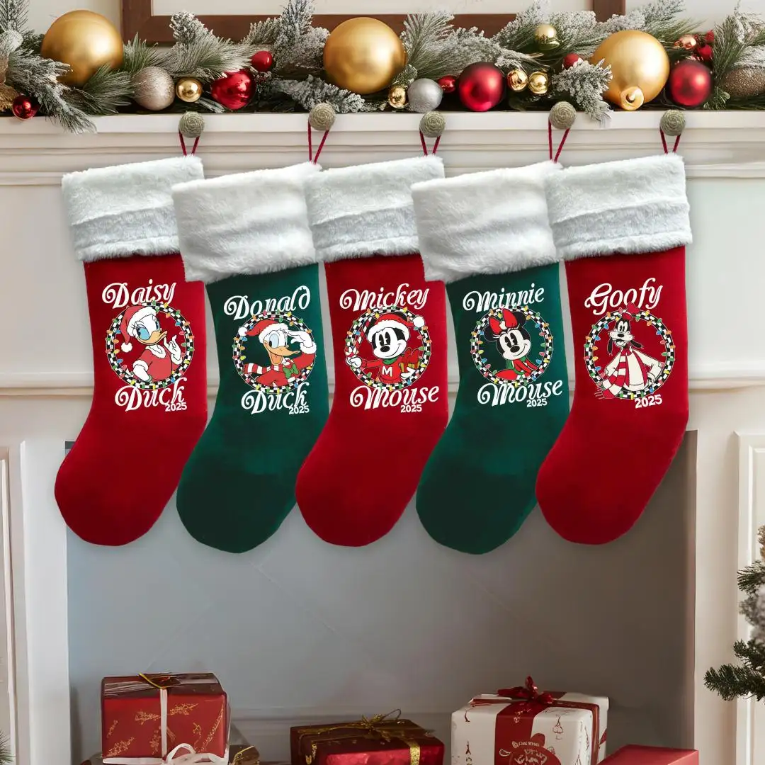 Retro Mickey & Friends Christmas Stockings, Disneyland Family Holiday Xmas Socks, Daisy Checkered Xmas Socks, Disney Xmas 2025 Stockings