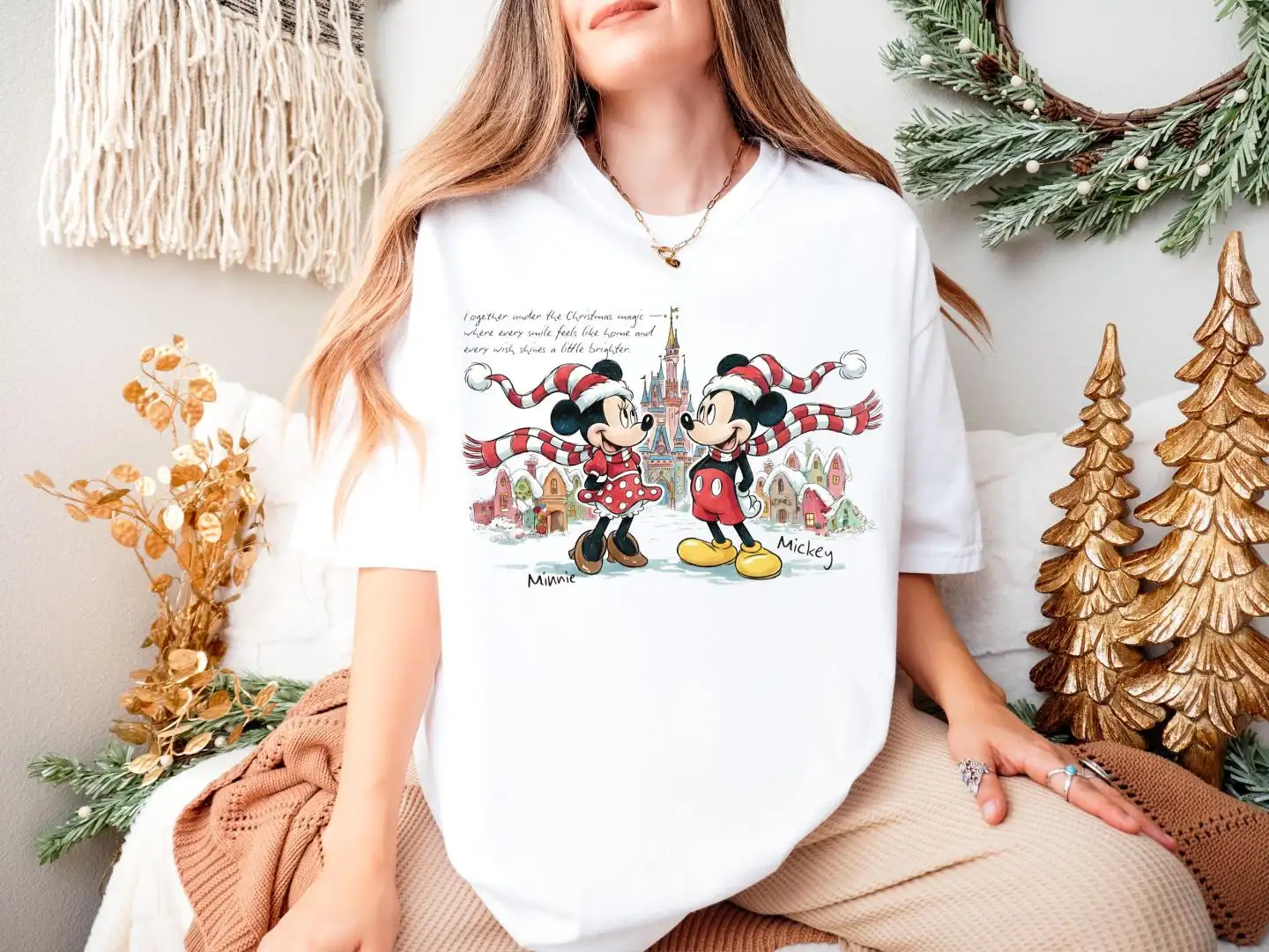 Vintage Mickey & Minnie Christmas Couple Shirt, Mickey Xmas Tee, Retro Disneyland Castle Xmas Party Sweater, Disney Winter Holiday Gift