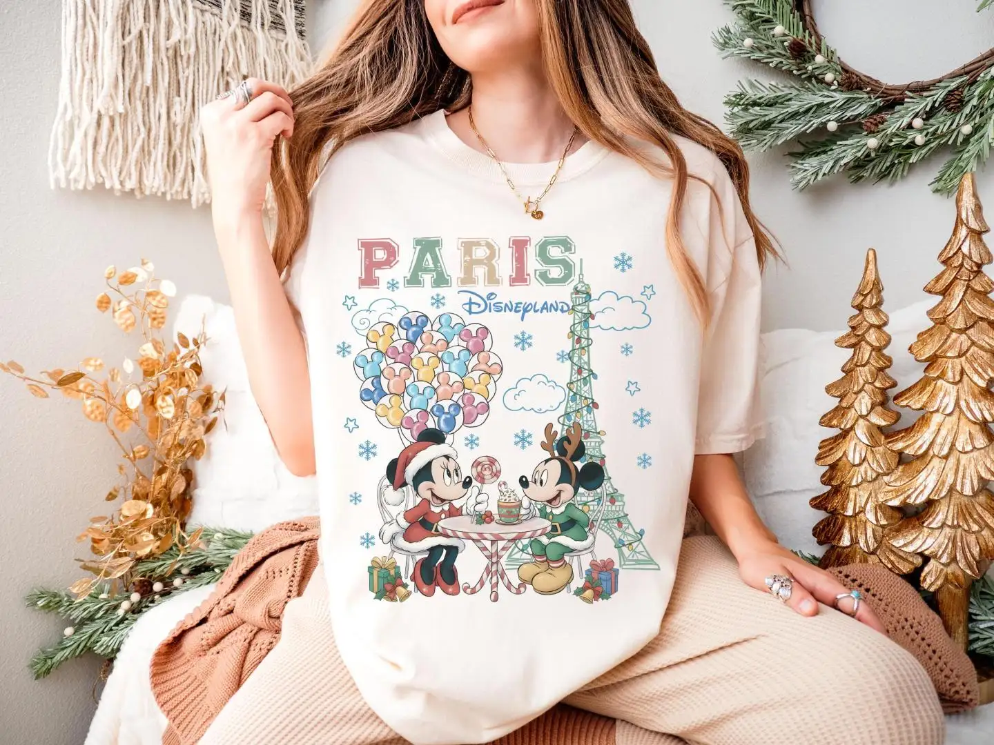 Disneyland Mickey & Minnie Xmas Paris Shirt, Reindeer Mickey Xmas Sweatshirt, Eiffel Tower Christmas Lights Tee, Santa Minnie Holiday Gift