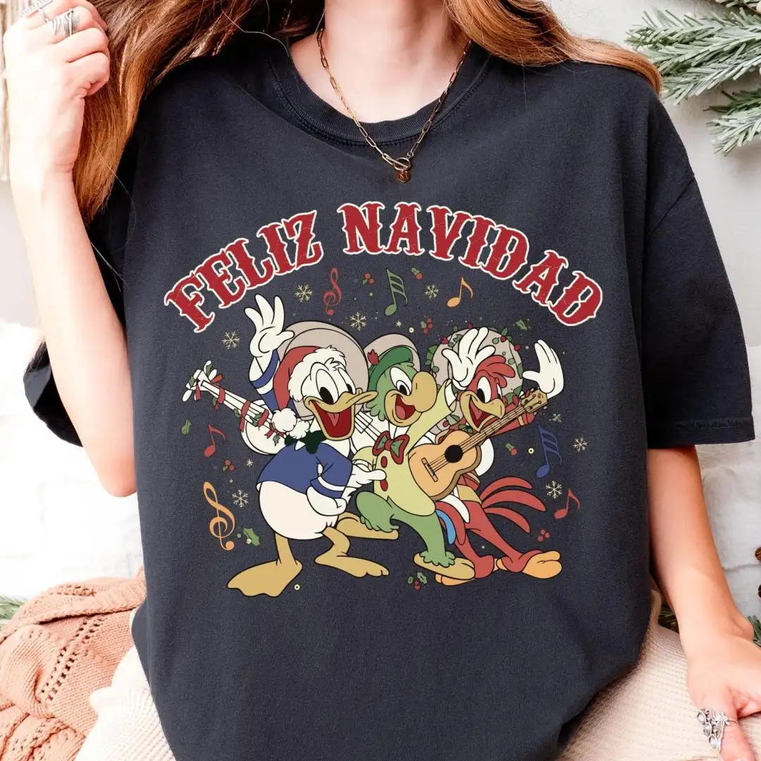 Feliz Navidad Three Caballeros Shirt, Jose Donald Duck Panchito Xmas Gift, Spanish Christmas 2025 Tee, Disney The Three Caballeros Xmas Tee