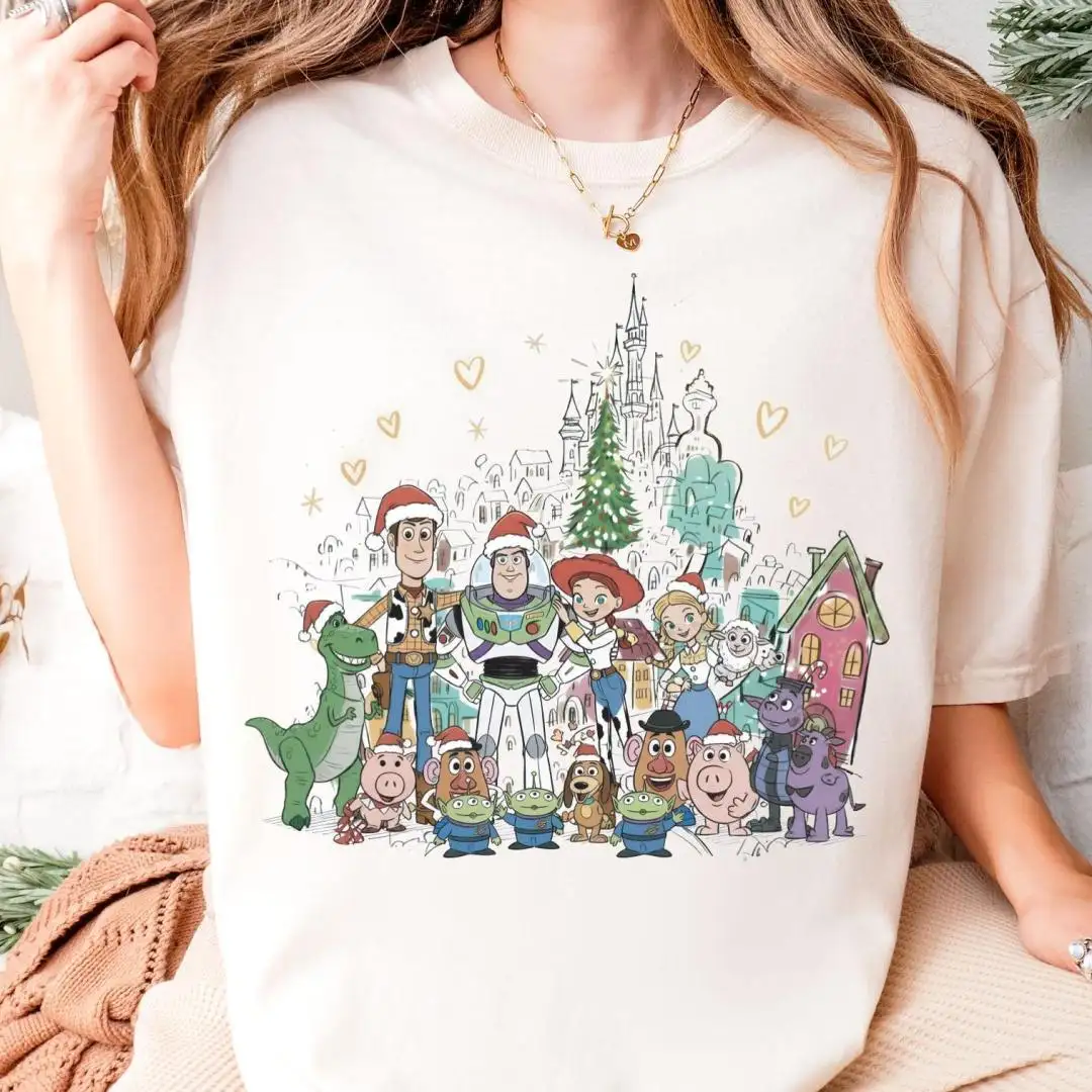 Toy Story Christmas Shirt, Vintage Disney Pixar Xmas Sweatshirt, Woody Jessie Slinky Buzz Xmas Tee, Disneyland Castle Christmas Party Gift