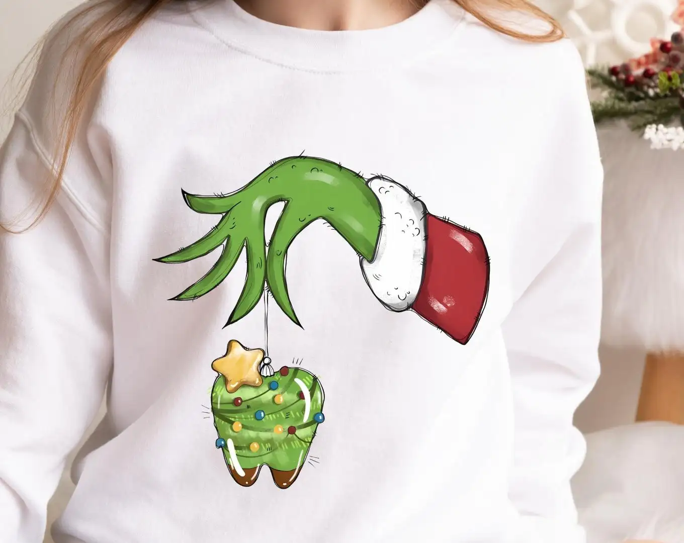 Christmas Dental Shirt, Dentist Christmas Gift, Teeth Christmas Tree Sweatshirt, Christmas Teeth Shirts, Stole Teeth Funny Dentist Shirts