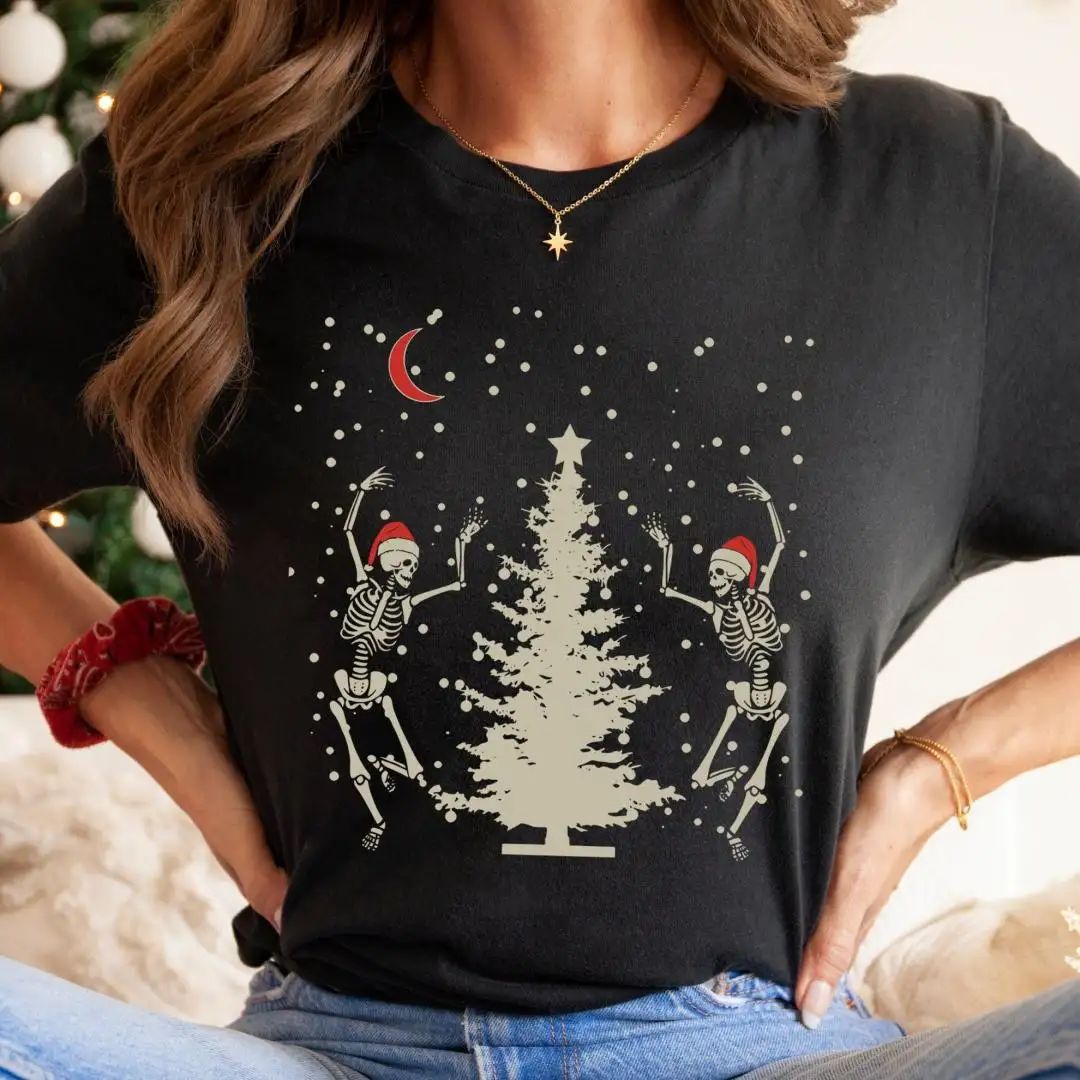 Skeleton Christmas Tree Shirt, Summoning The Holiday Spirit Shirt, Matching Family Xmas Sweatshirt, Xmas Tree Tee, Merry Christmas Shirt