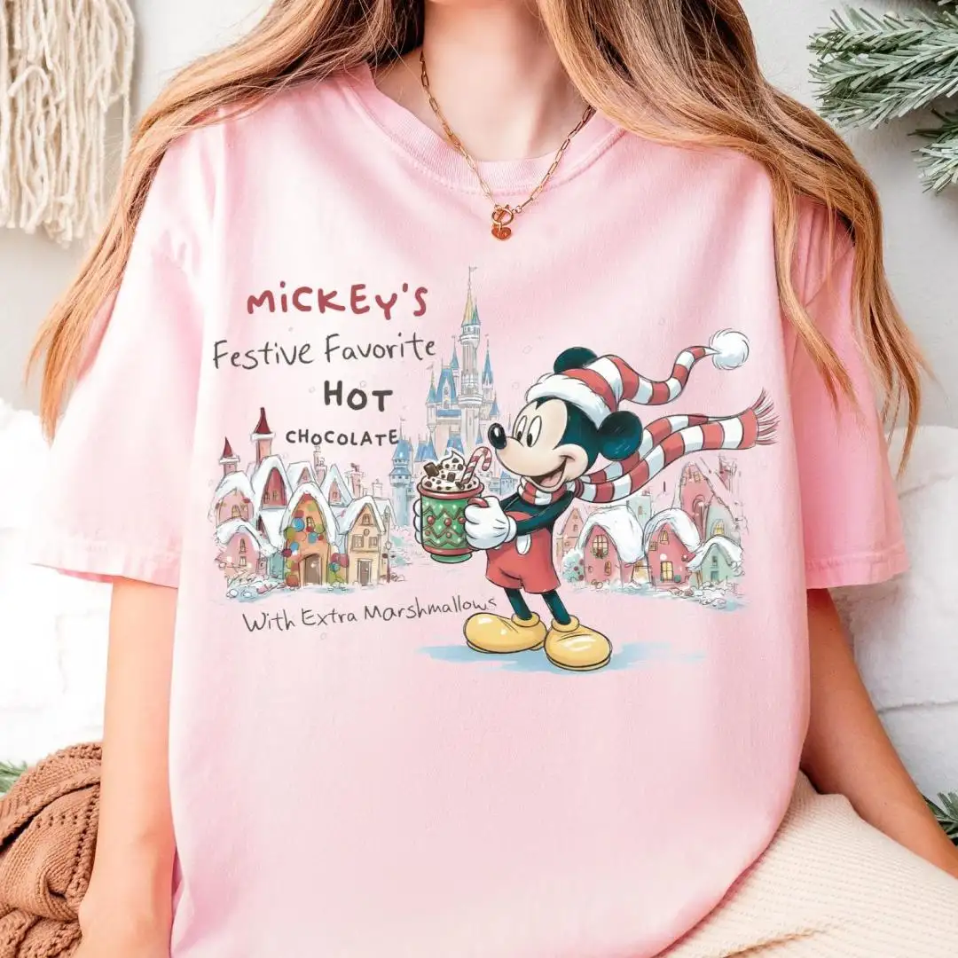 Disney Mickey Christmas Shirt, Disneyland Mickey With Extra Marshmallows Xmas Drink Tee, Retro Mickey's Festive Favorite Hot Chocolate Tee
