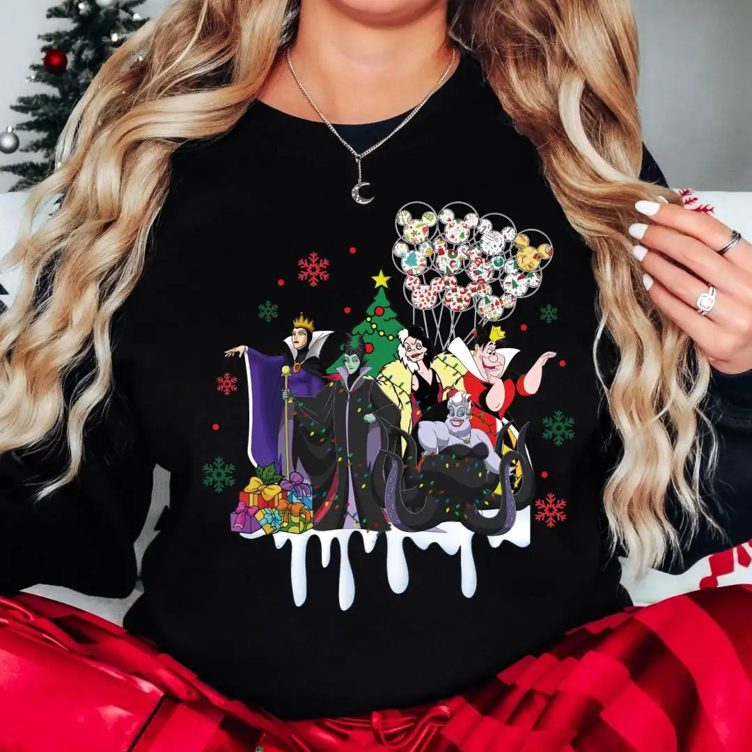 Disney Villains Christmas Shirt, Evil Queen Maleficent Ursula Christmas Shirt, Disneyland Family Xmas Holiday Tee, Mickey Balloons Xmas Gift