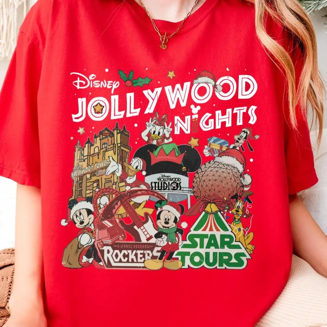 Disney Jollywood Nights 2025 Shirt, Hollywood Studios Xmas Tee, Mickey & Friends Christmas Studios Trip, Disneyworld Family Holiday Hoodie