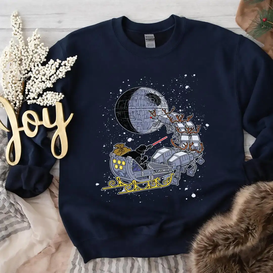 Santa Darth Vader Open Sleigh Christmas Lights Shirt, Disney Star Wars Xmas Shirt, Disneyland Holiday Sweatshirt, Galaxy's Edge Xmas Shirt