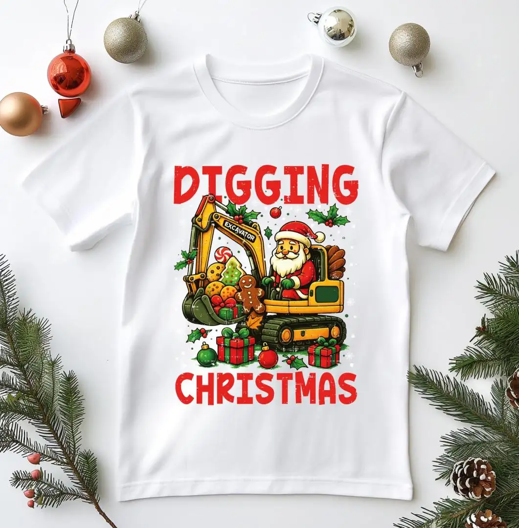 Digging Christmas Excavator Shirt, Santa Claus Excavator Xmas Sweatshirt, Christmas Bulldozer Hoodie, I Dig Xmas Party, Toddler Xmas Gift