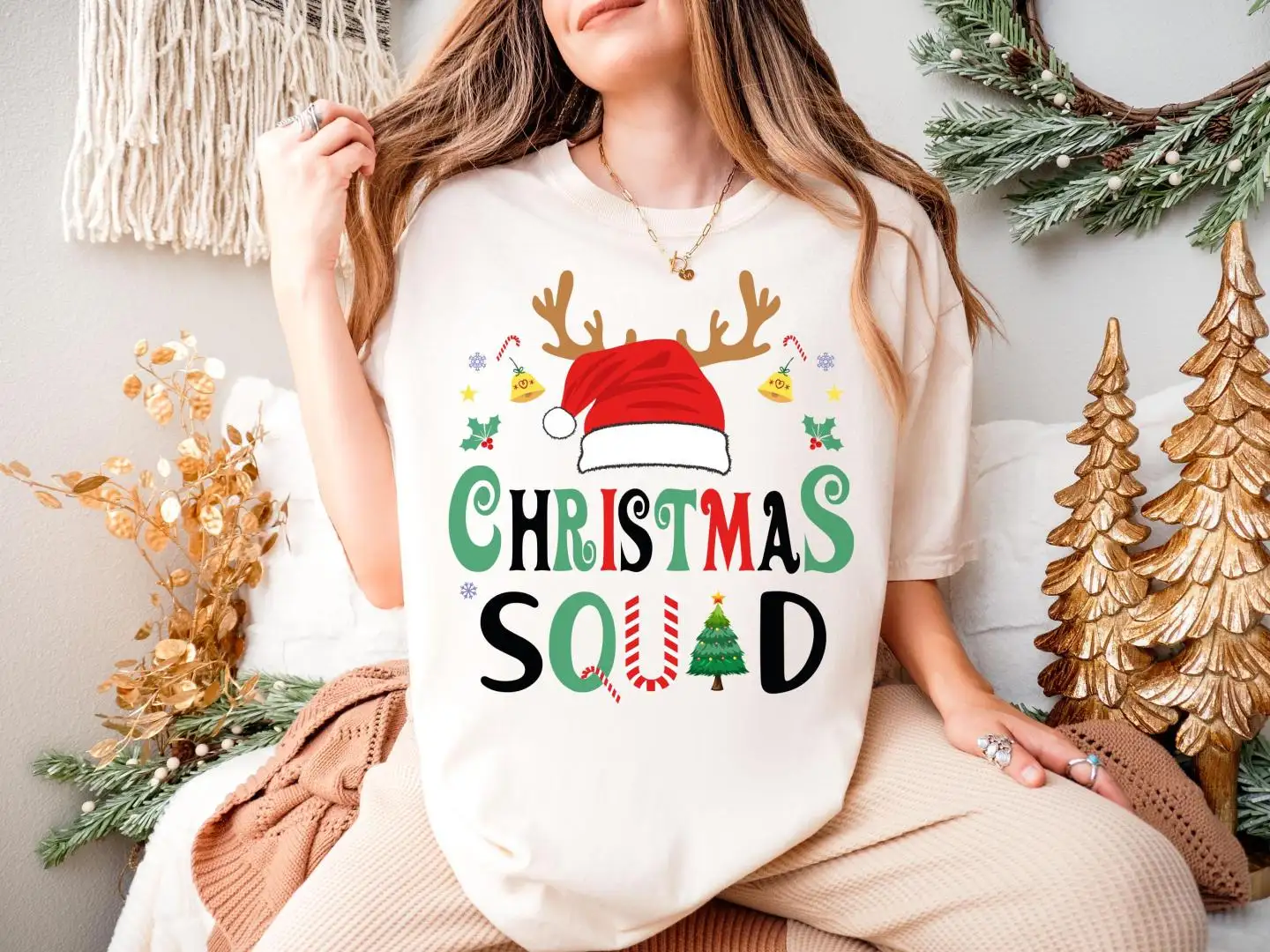 Christmas Squad Shirt, Santa Hat Xmas Party Tee, Christmas Reindeer Sweatshirt, Christmas Tree Holiday Hoodie, Family Christmas Group Shirts