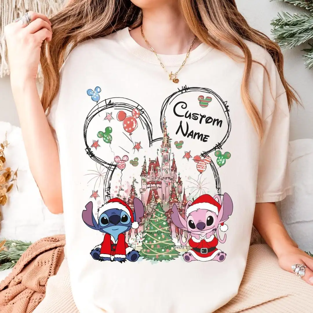 Stitch & Angel Christmas Shirt, Custom Disney Castle Sweatshirt, Stitch Toddler Xmas Trip Tee, Angel Xmas Kids Tee, Disneyland Christmas Tee