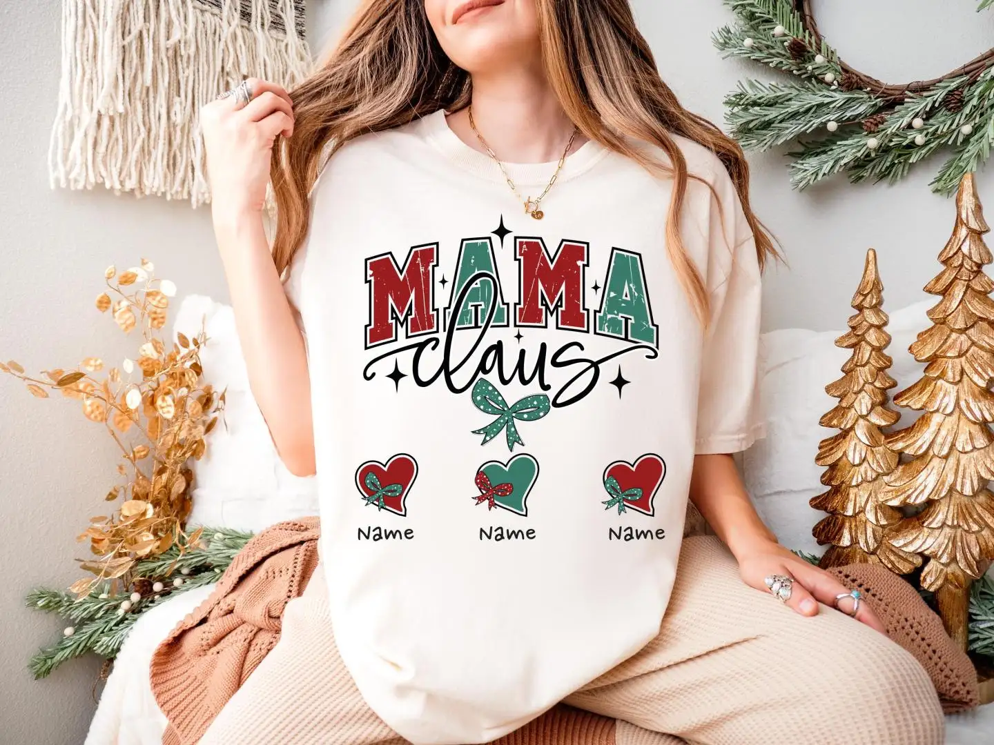 Mama Claus Christmas Shirt, Christmas Gift for Mom, Custom Christmas Mama Shirt With Kids Name, Family Holiday Trip, Merry Christmas Party