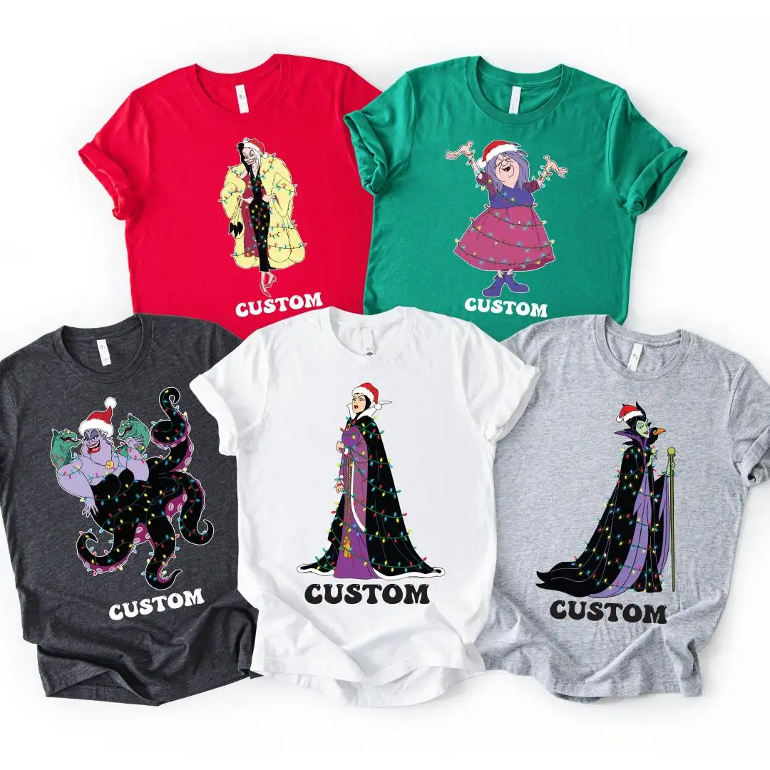 Disney Villains Christmas Shirt, Disneyland Party Matching Gift, Custom Evil Queen Maleficent Ursula Xmas Tee, Villains Christmas Lights Tee
