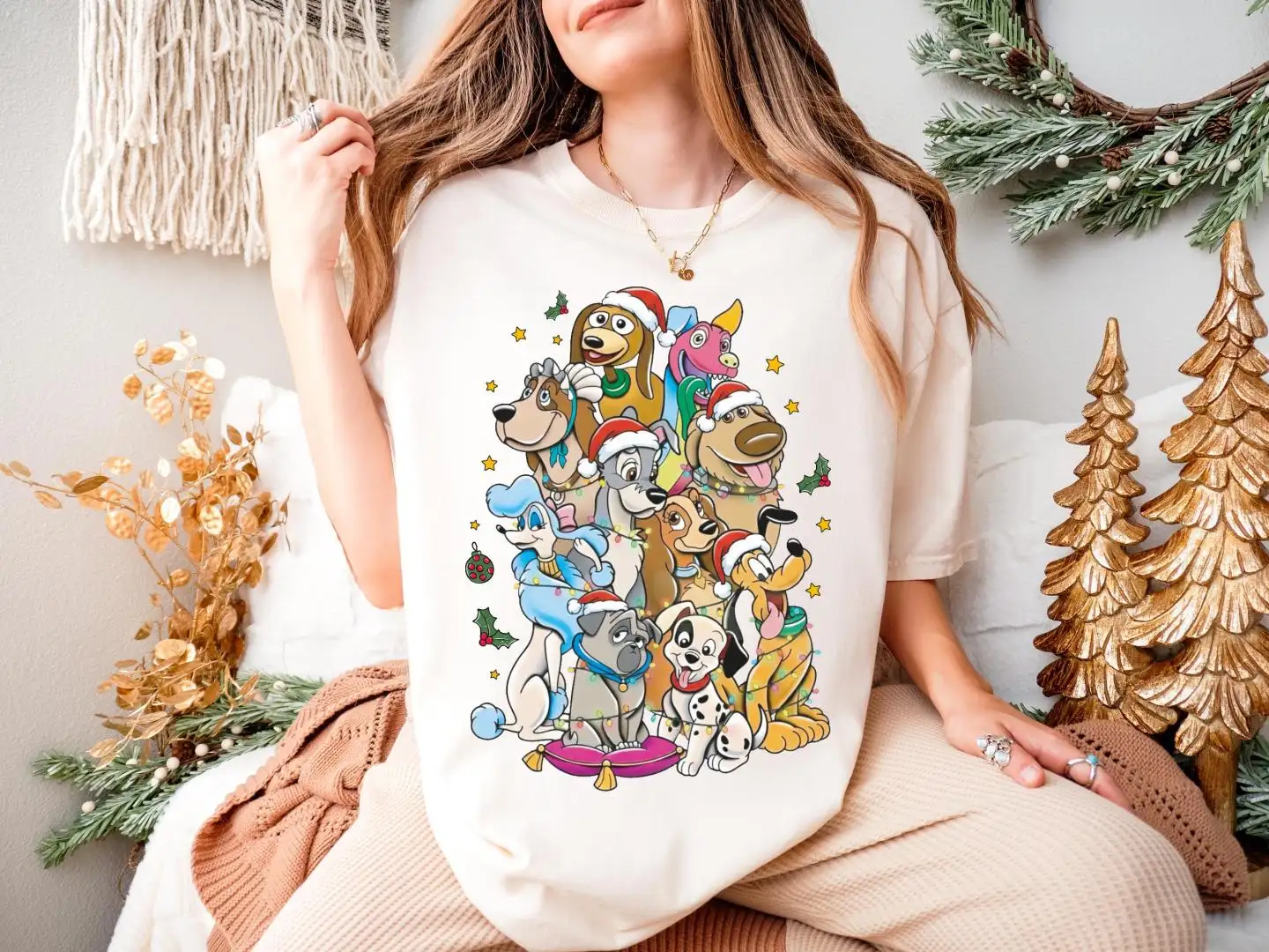 Disney Dogs Christmas T-Shirt, 101 Dalmatians Xmas Sweatshirt, Disneyland Xmas Dog Lover Party Hoodie, Goofy Pluto Slinky Xmas Kid Tee
