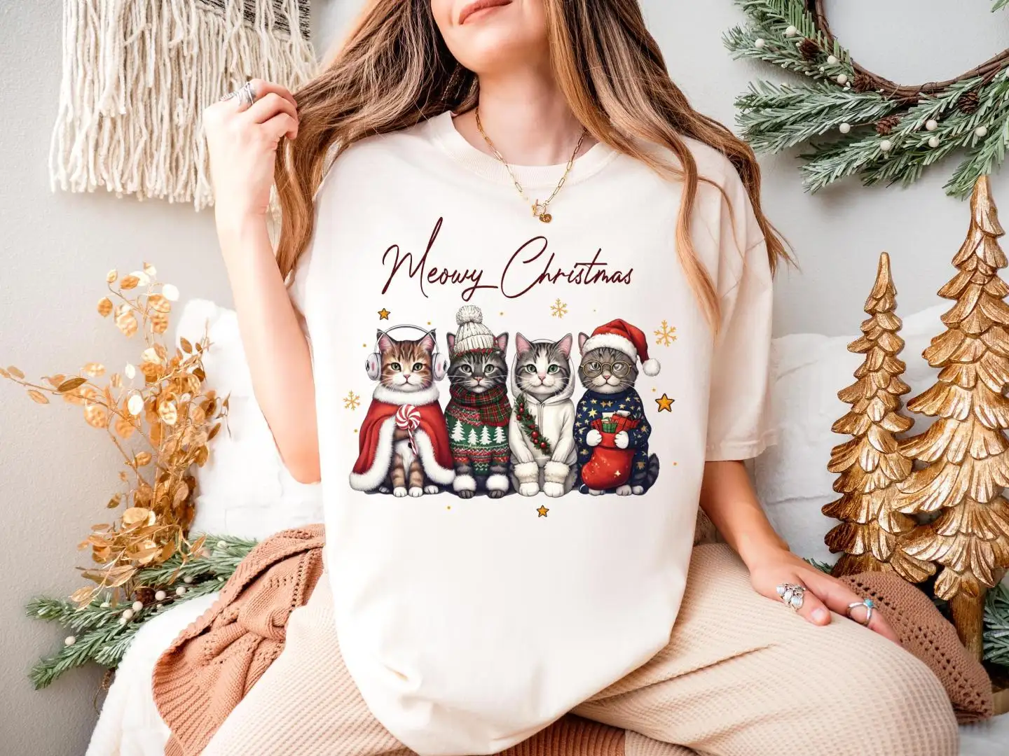 Meowy Cats Christmas Shirt, Xmas Catmas Gift Tee, Christmas Animal Tee, Cat Lover Christmas Sweatshirt, Cat Xmas Trip Holiday Hoodie