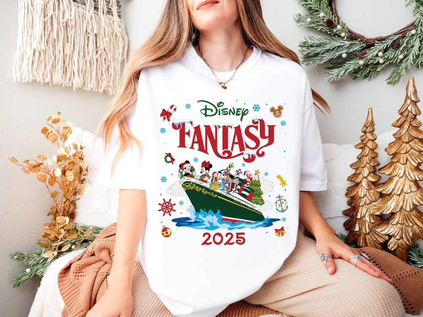 Disney Fantasy Cruise 2025 Shirt, Disneyland Family Matching Xmas Holiday, Mickey & Friends Fantasy Xmas Shirt, Very Merrytime Cruising Trip