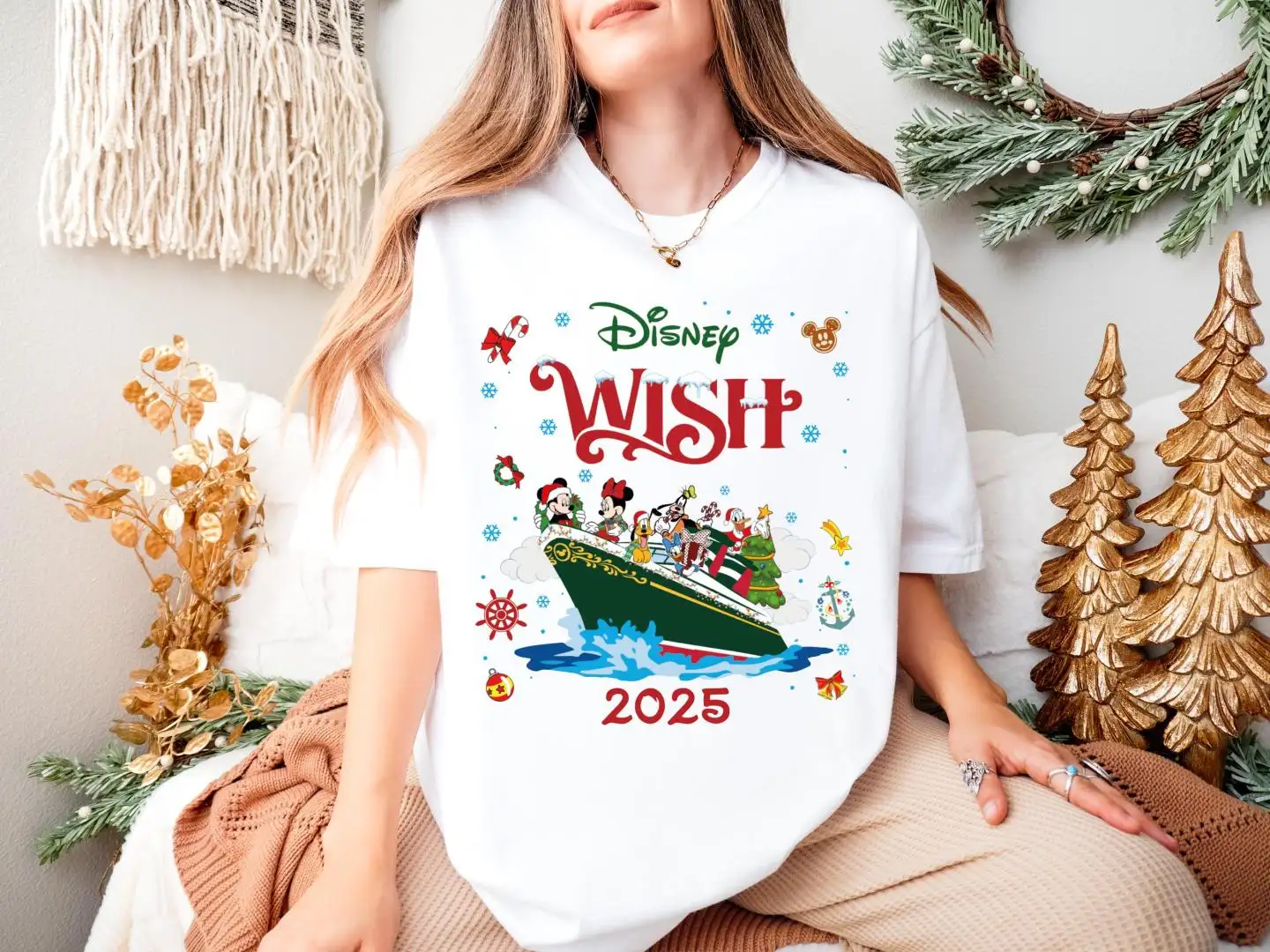 Disney Wish Cruise 2025 Shirt, Disneyland Family Matching Xmas Holiday Hoodie, Very Merrytime Cruising Trip, Mickey & Friends Wish Xmas Tee