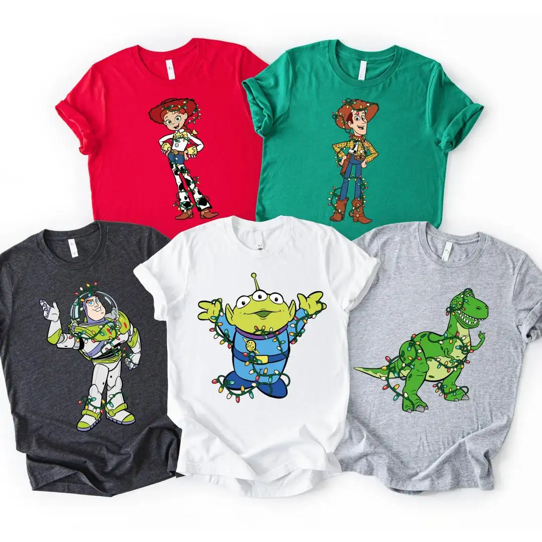 Disney Toy Story Christmas Shirt, Disneyland Xmas Party, Buzz Lightyear Woody Jessie Slinky Xmas Tee, Toy Story Group Christmas Lights Tee