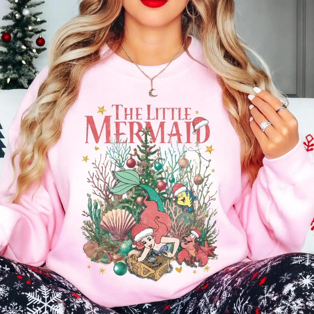 Princess Ariel Christmas Sweatshirt, Xmas Princess Shirt, Disneyland Xmas Family Vacation Tee, Disney The Little Mermaid Christmas Tee