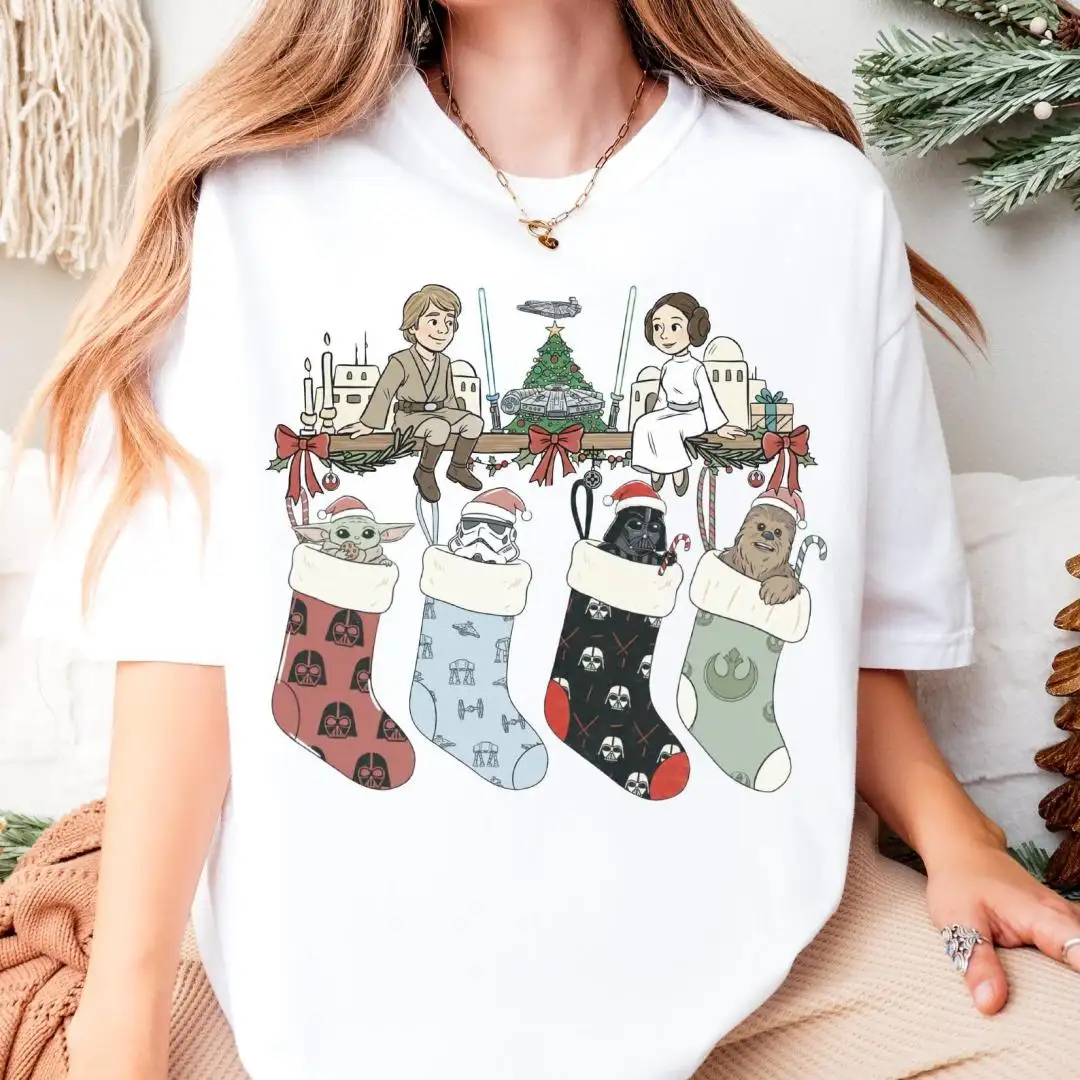 Star Wars Stockings Christmas Shirt, Darth Vader Stormtrooper Xmas Gift Tee, Disney Star Wars Xmas Sweatshirt, Galaxy's Edge Xmas Sweatshirt