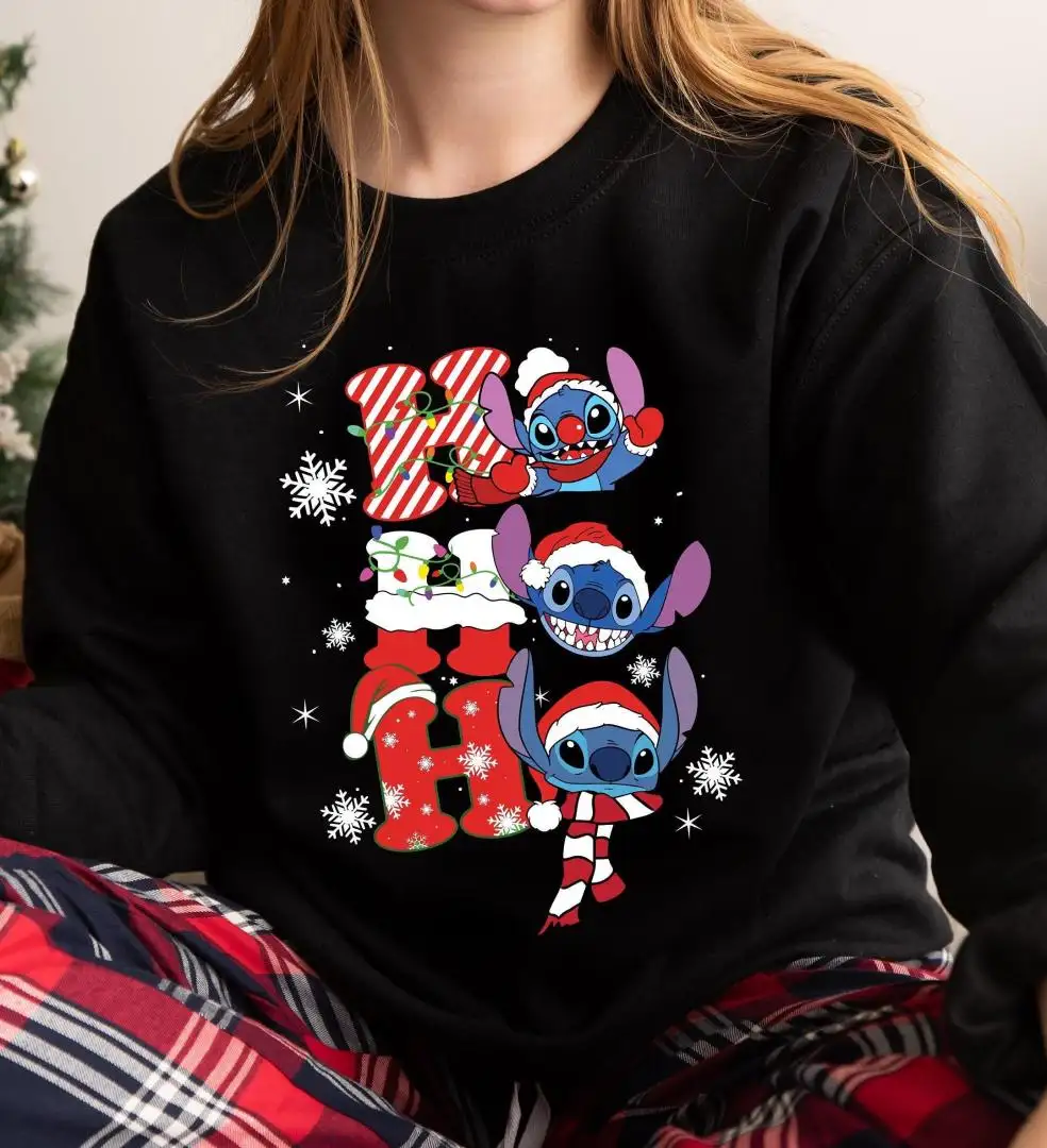 Ho Ho Ho Stitch Christmas Sweatshirt, Disney Xmas Sweat, Magic Kingdom Christmas Holiday Shirt, Stitch Xmas Trip Gift, Santa Hat Xmas Hoodie