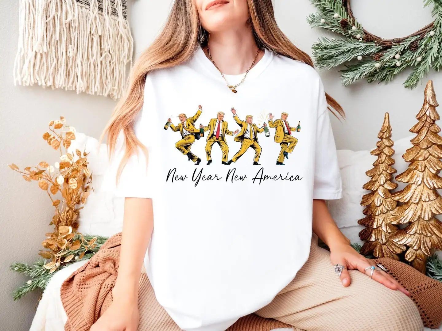 New Year New America Xmas Shirt, Trump Dancing Christmas Shirt, Funny Trump Xmas Shirt, Trump President Holidays Tee, Make America Great Tee