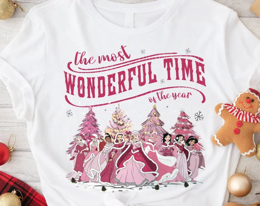 Disney Princesses Christmas Shirts, Cinderella Xmas Sweatshirt, Girls Disneyland Xmas Trip Tee, The Most Wonderful Time Of The Year Shirt