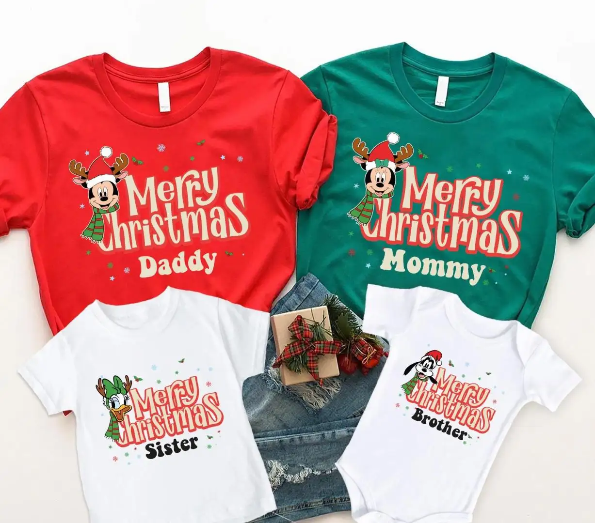 Mickey & Friends Merry Christmas Shirt, Minnie Christmas Tee, Daisy Xmas Tee, Disney Family Matching Xmas T-Shirt, Disneyland Xmas Party