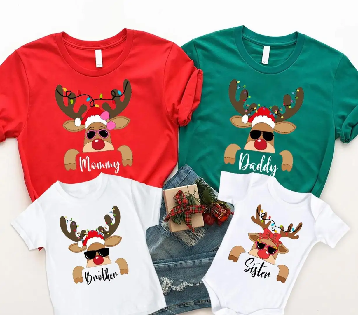 Reindeer Family Christmas Shirt, Christmas Daddy Tee, Custom Reindeer Xmas Sweatshirt, Santa Reindeer Holiday Gift, Xmas Mommy Tee