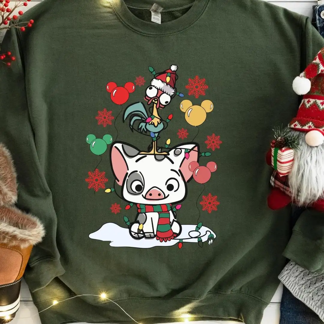 Pua and Hei Hei Christmas Shirt, Family Holiday Sweatshirt, Disney Moana Xmas Sweatshirt, Disneyland Family Matching Xmas Shirt