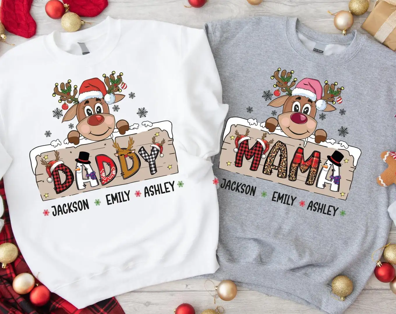 Mom Dad Kids Name Christmas Shirt, Family Matching Xmas Shirt, Daddy Holiday Shirt, Mama Xmas Gift Tee