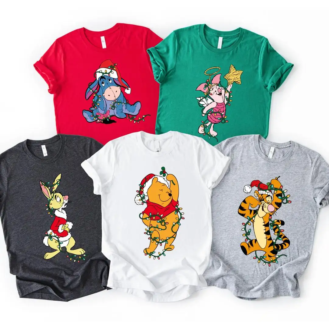 Winnie The Pooh Christmas Shirt, Pooh Bear Xmas Lights Sweatshirt, Disney Winnie Characters Xmas Tee, Eeyore Piglet Xmas Kids T-Shirt