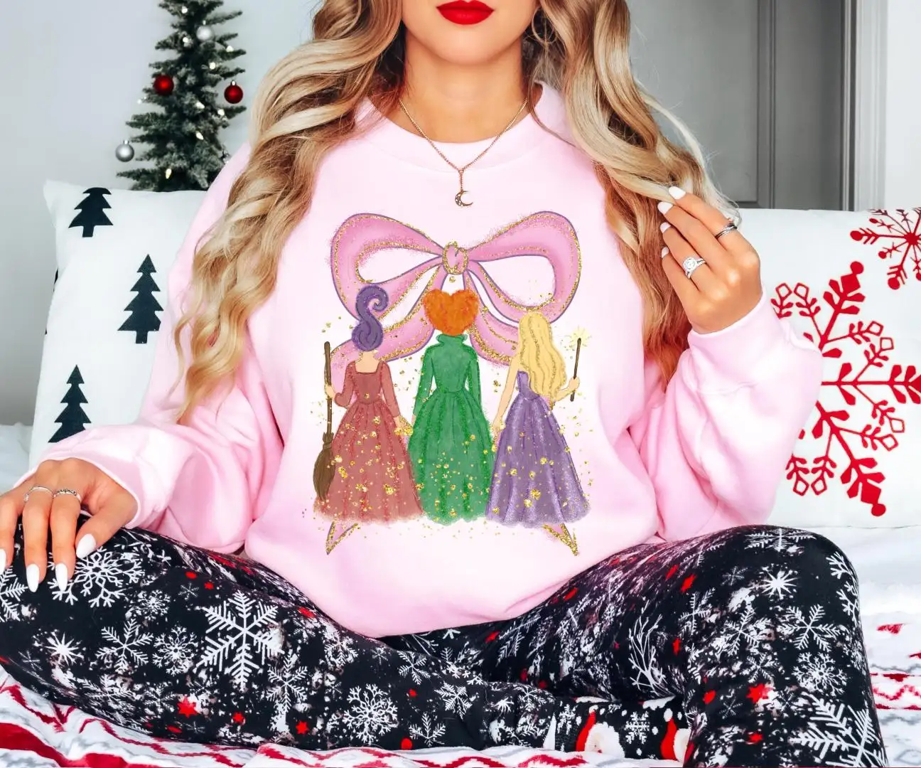 Princess Pink Bow Christmas Shirt, Disney Coquette Xmas Shirt, Princess Christmas Sweatshirt, Girls Xmas Trip Tee, Disneyland Holiday Tee