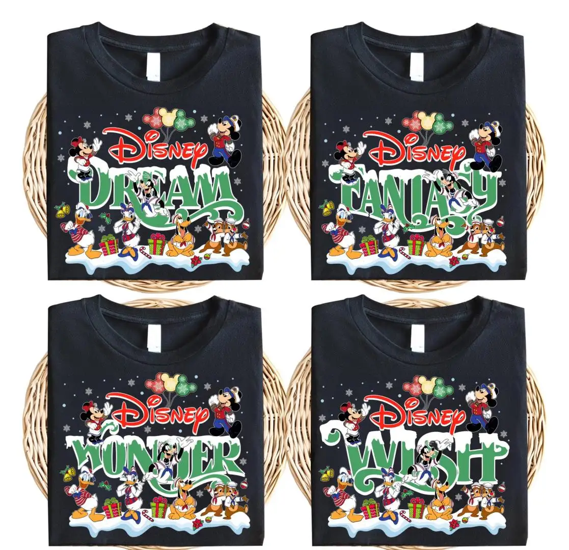 Mickey & Friends Christmas Cruises Shirt, Disneyland Family Matching Xmas Trip, Disney Wish Wonder Dream Fantasy Magic Xmas Tees