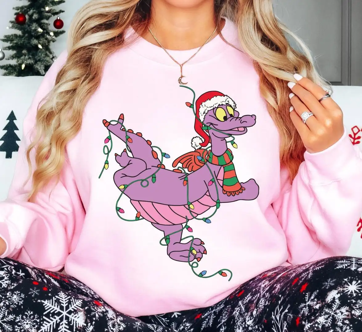 Disney Purple Dragon Christmas Shirt, Disneyland Christmas Party Sweatshirt, Figment Lights Xmas T-Shirt, Figment Epcot Christmas Tee