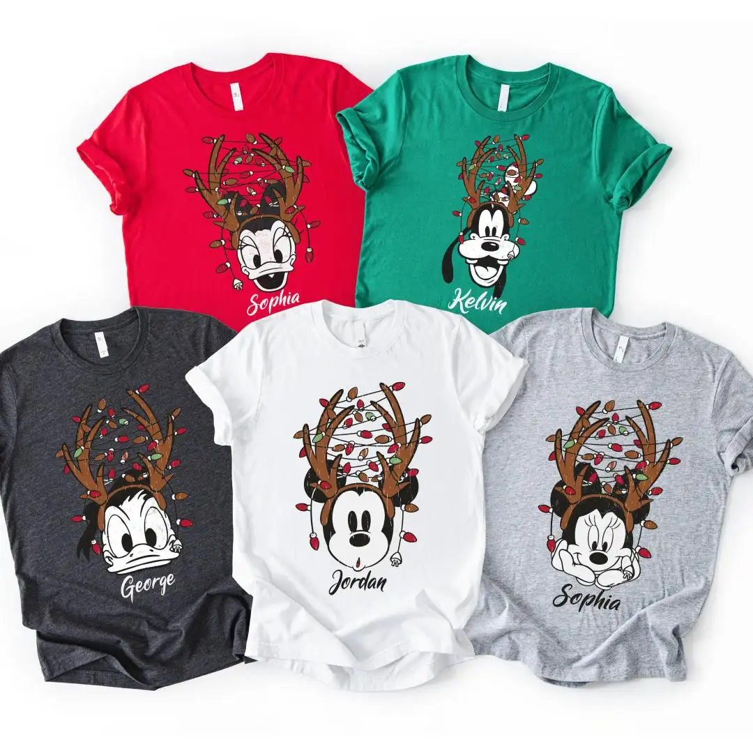 Mickey & Friends Reindeer Christmas Shirt, Daisy And Donald Christmas Hoodie, Mickey Xmas Lights Hat Tee, Disney Custom Xmas Sweatshirt