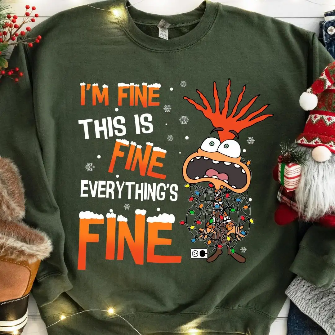 Disney Anxiety I'm Fine Christmas Sweatshirt, Disneyland Pixar Xmas Trip T-shirt, Funny Inside Out Xmas Shirt, Family Holiday Xmas Tee